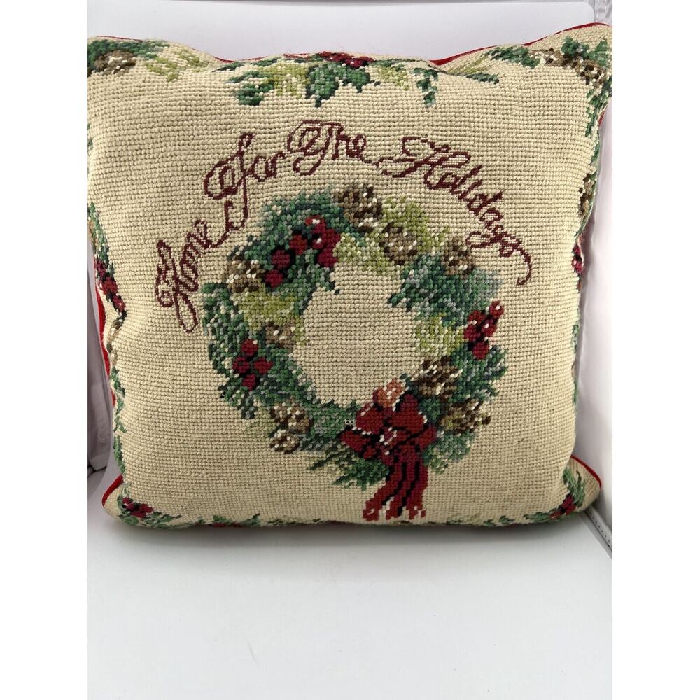 Vintage Lillian‎ Vernon Home For The Holidays Christmas Wool Needlepoint Pillow